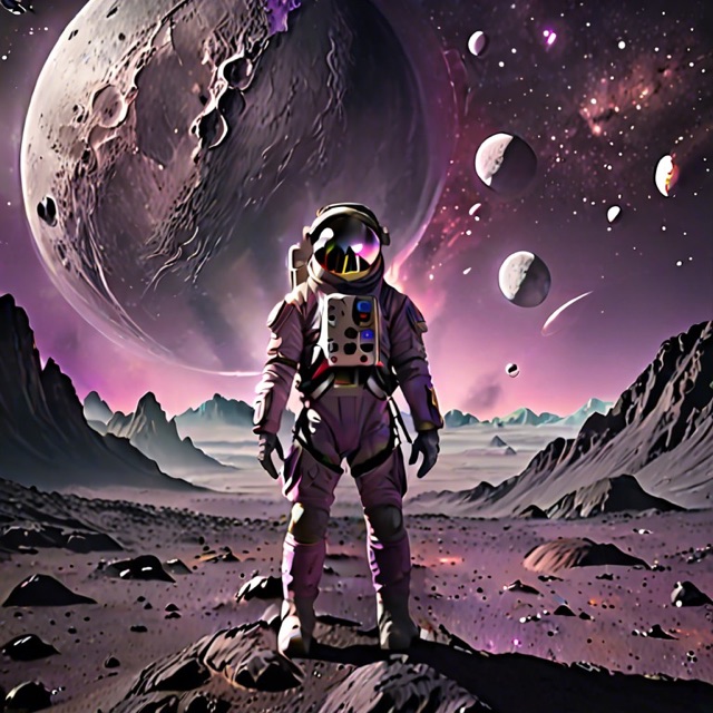An astronaut on an alien planet with two moons