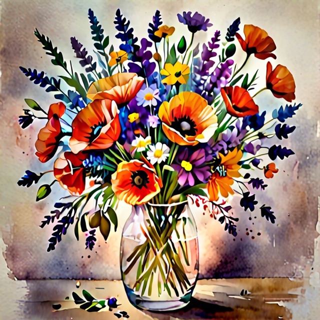 A watercolour bouquet of wildflowers